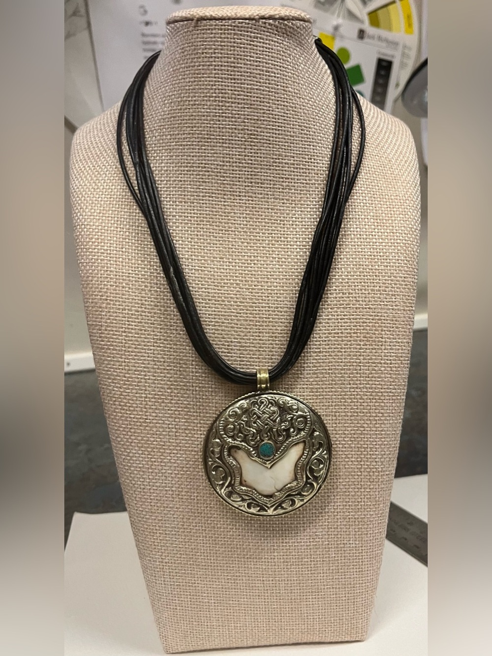 Handcrafted Naga Conch Shell Tibetan Pendant with leather Cord Necklace